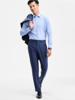 Hugo Boss Mens Modern fit Dress Pants 42 / 32 Navy Blue Plaid Stretch Wool