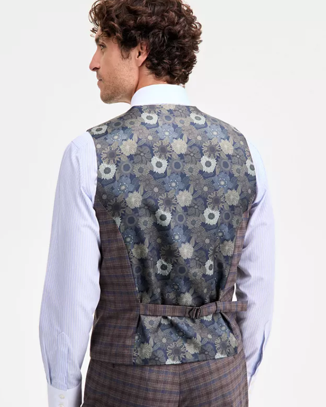 Tayion Mens Classic fit Suit Vest Small Brown Plaid