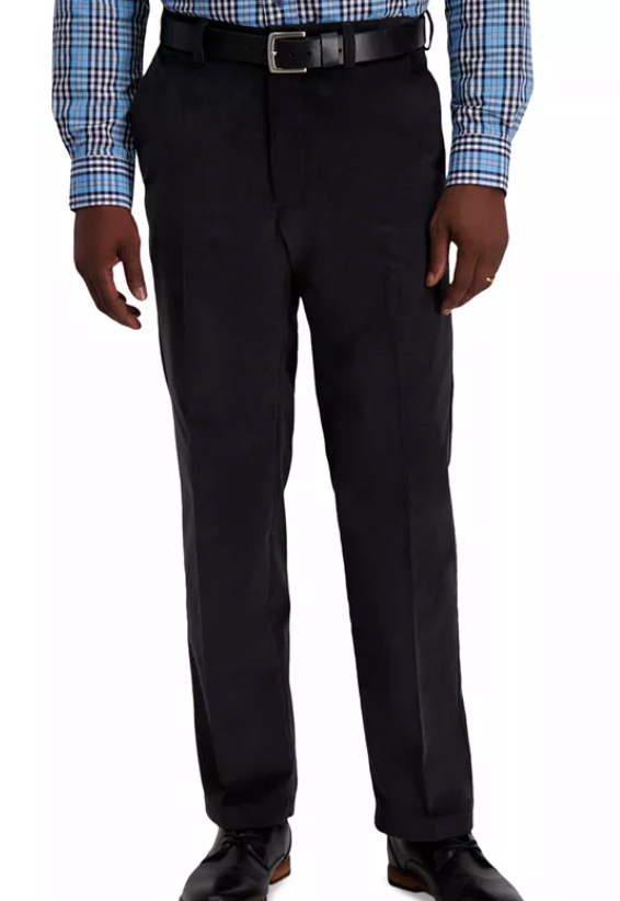 Haggar Mens Classic fit Dress Pants Corduroy Pants 38 / 32 Grey Solid Stretch