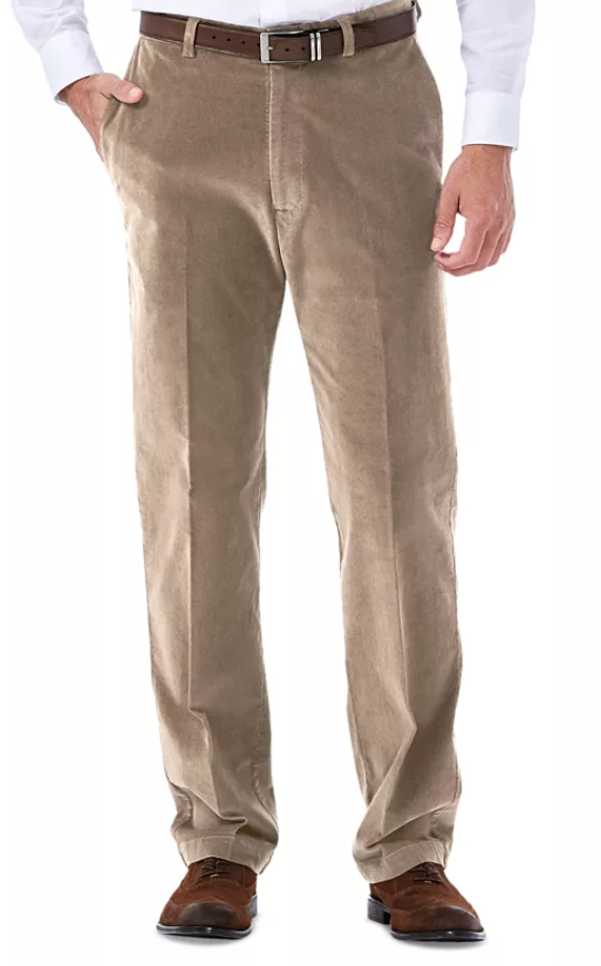 Haggar Mens Classic fit Chinos Corduroy Pants 44 / 30 Beige Solid Stretch
