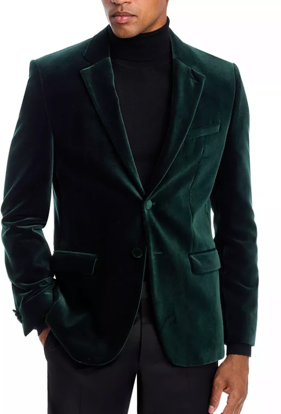 Hugo Mens Slim fit Velvet Sport Coat Blazer 42 R Emerald Green Solid Stretch