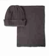 Kenneth Cole Mens 2 Piece Scarf Hat Set Herringbone Knit Charcoal Grey