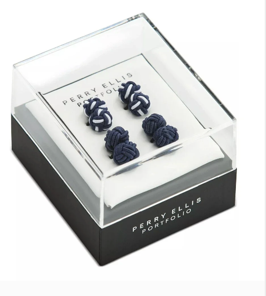 Perry Ellis Portfolio Mens Silk Knot Cufflinks Blue Navy White