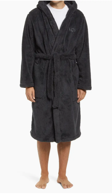 UGG Beckett Mens Hooded Fleece Robe Dark Grey XS