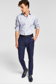 Bar Iii Mens Slim fit Dress Pants 32 / 34 Navy Blue Plaid