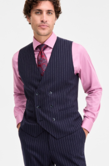 Tayion Mens Classic fit Suit Vest Large Blue Pinstripe