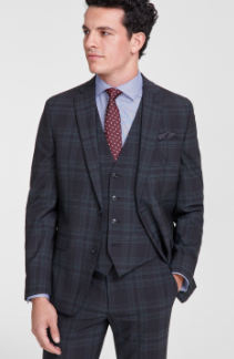 Bar Iii Mens Slim fit Wool Suit Jacket Blazer 42 S Black Green Plaid