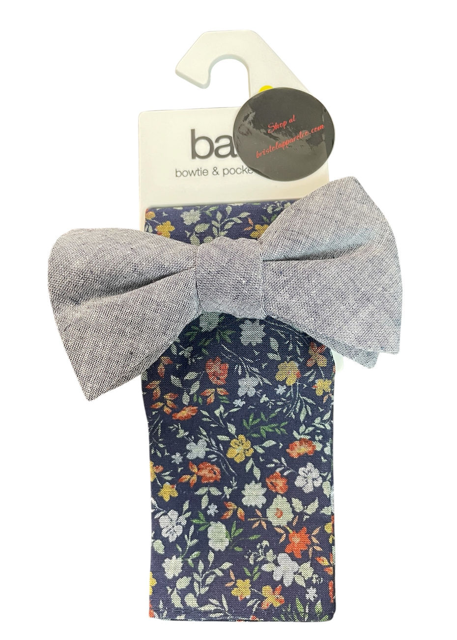Bar Iii Mens Kanupp Solid Bow Tie and Blue Pocket Square One Size Blue Floral