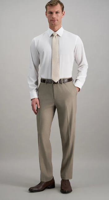 Haggar Mens Slim fit Dress Pants 36 / 29 Beige Solid