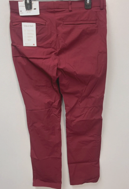 Calvin Klein Mens Slim fit Dress Pants 32 / 30 Burgundy Red Solid