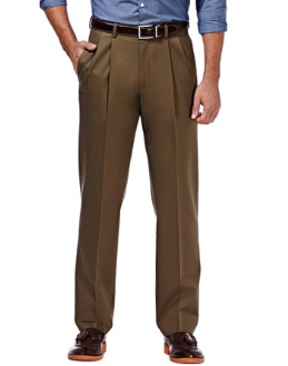 Haggar Mens Classic fit Cotton Dress Pants 42 / 32 Beige Solid