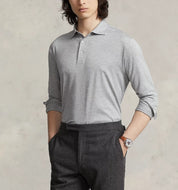 Polo Ralph Lauren Mens Classic Fit Cotton Lisle Long Sleeve Polo Shirt Grey 2XL