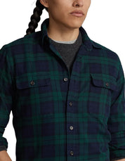 Polo Ralph Lauren Mens Button Down Plaid Flannel Work Shirt Blue Green Large