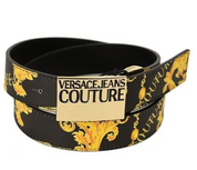 Versace Jeans Couture Men's Logo Print Leather Belt Size 85 / US 34 Black Gold