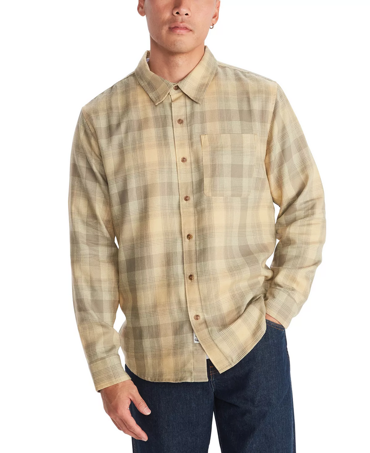 Marmot Mens Fairfax Classic Fit Plaid Button Down Flannel Shirt Light Oak Small