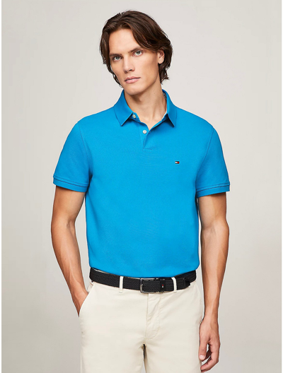 Tommy Hilfiger Men's Cotton Classic Fit 1985 Polo  Shirt Cerulean Aqua Small
