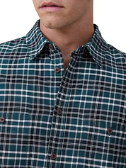 COTTON ON Mens Brooklyn Long Green Sleeve Button Down Shirt Oxford Check Small