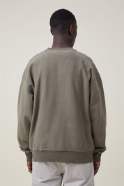 Cotton On Men's Oversized Jungle Khaki Fleece Pullover Sweater Large