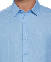 Cubavera Men's Long Sleeve Button Down Linen Blend Dobby Shirt Placid Blue XL