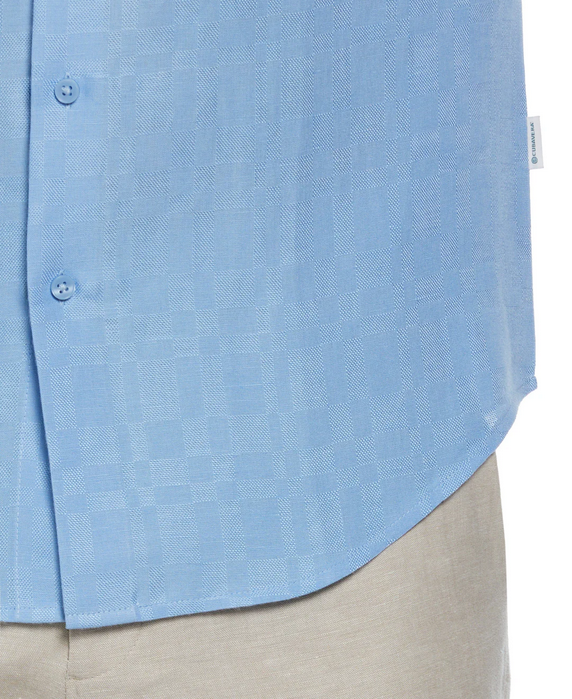 Cubavera Men's Long Sleeve Button Down Linen Blend Dobby Shirt Placid Blue XL