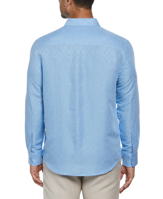 Cubavera Men's Long Sleeve Button Down Linen Blend Dobby Shirt Placid Blue XL