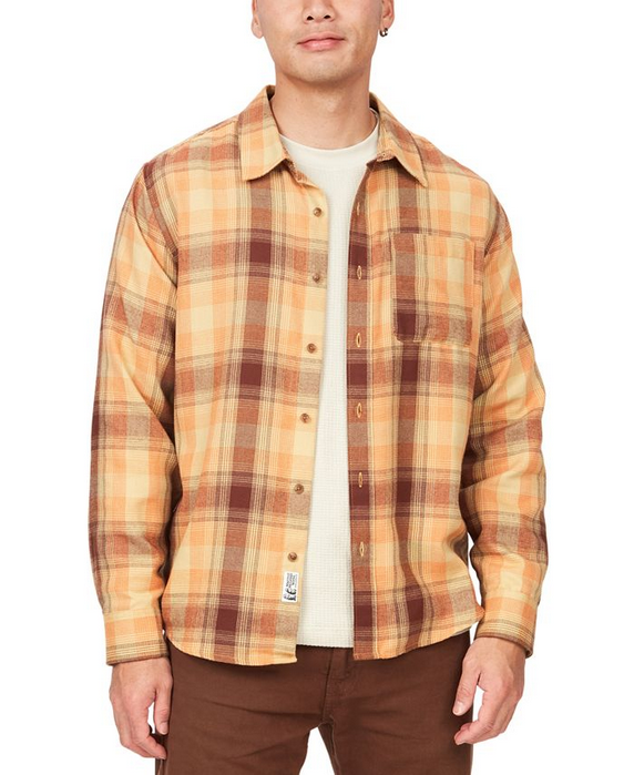 Marmot Mens Fairfax Classic Fit Plaid Button Down Shirt Tangelo Medium