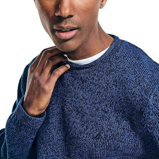 Nautica Mens Rolled Crewneck Sweater Union Blue Medium