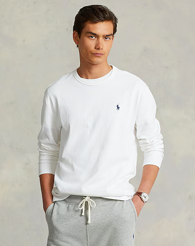 Polo Ralph Lauren Mens Classic Fit Logo Long Sleeve Jersey T Shirt White Small