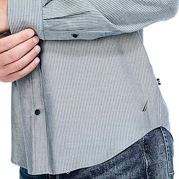 Nautica Men's Striped Button Down Long Sleeve Shirt Blue Large