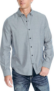 Nautica Men's Striped Button Down Long Sleeve Shirt Blue Large