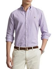 Polo Ralph Lauren Mens Custom Fit Checked Poplin Button Down Shirt Purple 2XL