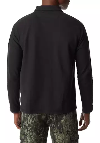 BASS OUTDOOR Mens Long Sleeve Pique Polo Shirt Caviar Large