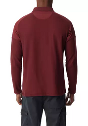 BASS OUTDOOR Mens Long Sleeve Pique Polo Shirt Tawny Port Red Small