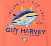 Guy Harvey Mens Tuna Core Long Sleeve Crewneck T Shirt Living Coral Small