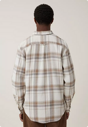 COTTON ON Mens  Boston Long Sleeve Button Down Shirt Off White Check Small