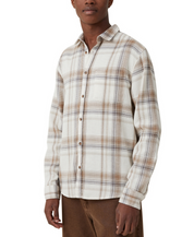 COTTON ON Mens  Boston Long Sleeve Button Down Shirt Off White Check Small