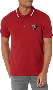 True Religion Mens Short Sleeve Logo Polo Shirt Ruby Red Large