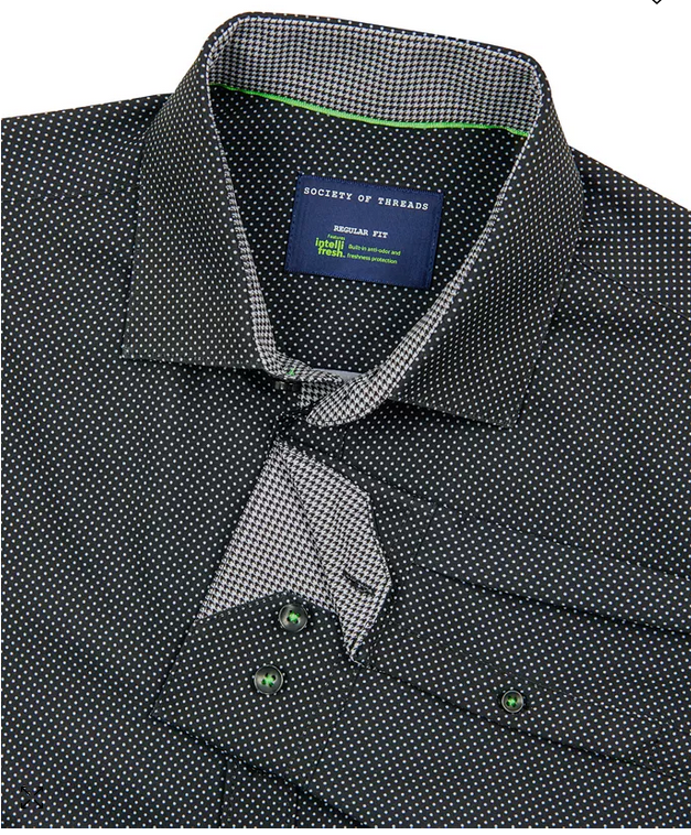Society of Threads Mens Bot Button Down Dress Shirt Black 2XL 18 18.5 35 36