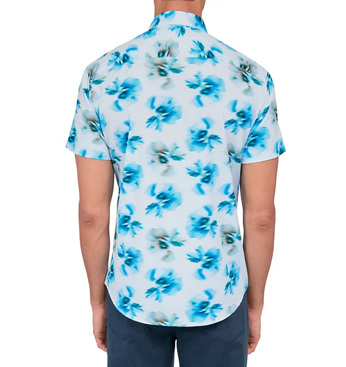 Society of Threads Mens Button Down Shirt Blue Floral Print Perfor Blue XL