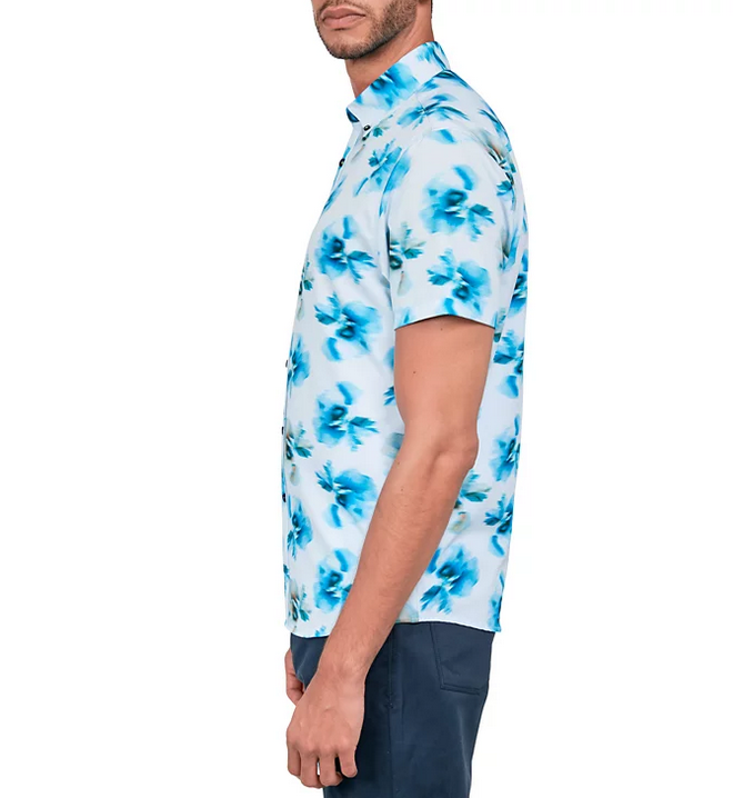 Society of Threads Mens Button Down Shirt Blue Floral Print Perfor Blue XL
