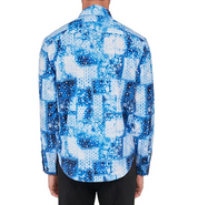 Society of Threads Mens Button Down Shirt Patchwork Print White Blue 2XL