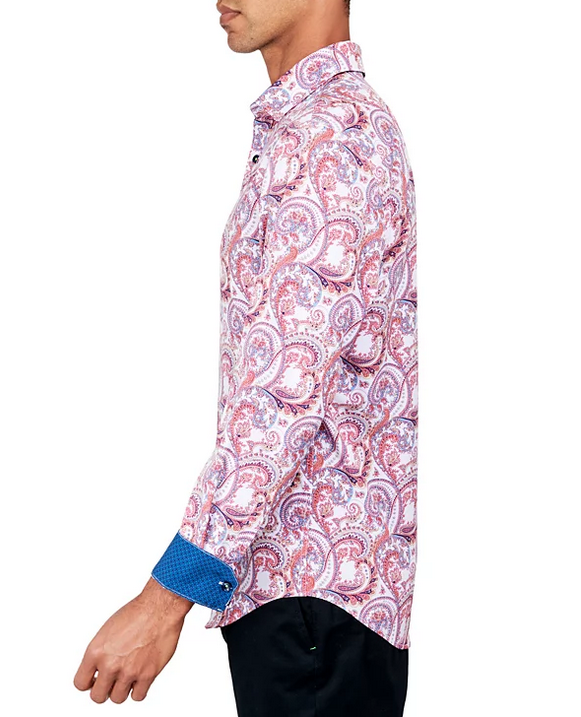Society of Threads Men's Regular Fit Non Iron Button Up Shirt Pink Small