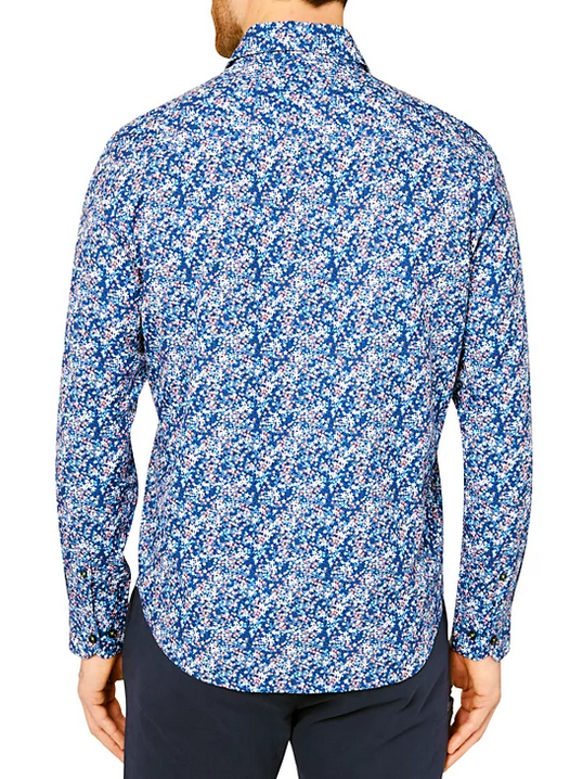 Society of Threads Mens Slim Fit Button Down Shirt Mini Floral Navy Medium