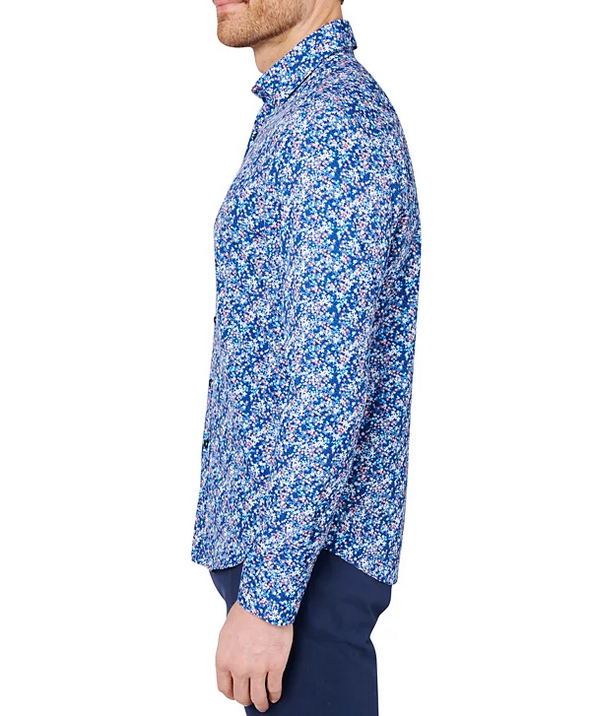 Society of Threads Mens Slim Fit Button Down Shirt Mini Floral Navy Medium