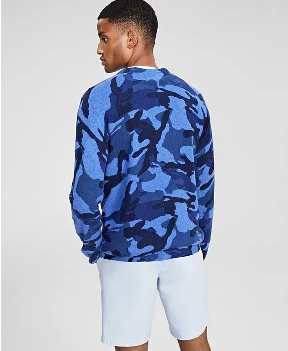 Club Room Men's Camo Cashmere Crewneck Sweater Navy Blue XL