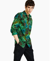 INC International Concepts Mens Regular Fit Button Down Shirt Green Tree Large