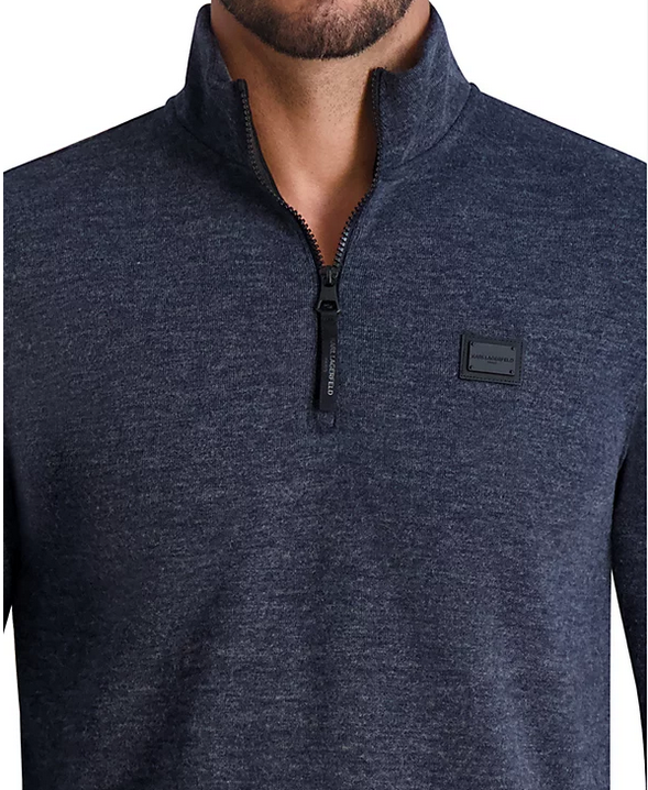 KARL LAGERFELD PARIS Mens Slim Fit Quarter Zip Knit Pullover Sweatshirt Navy 2XL