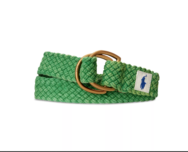 Polo Ralph Lauren Mens Leather Trim Belt Cotton Green XL