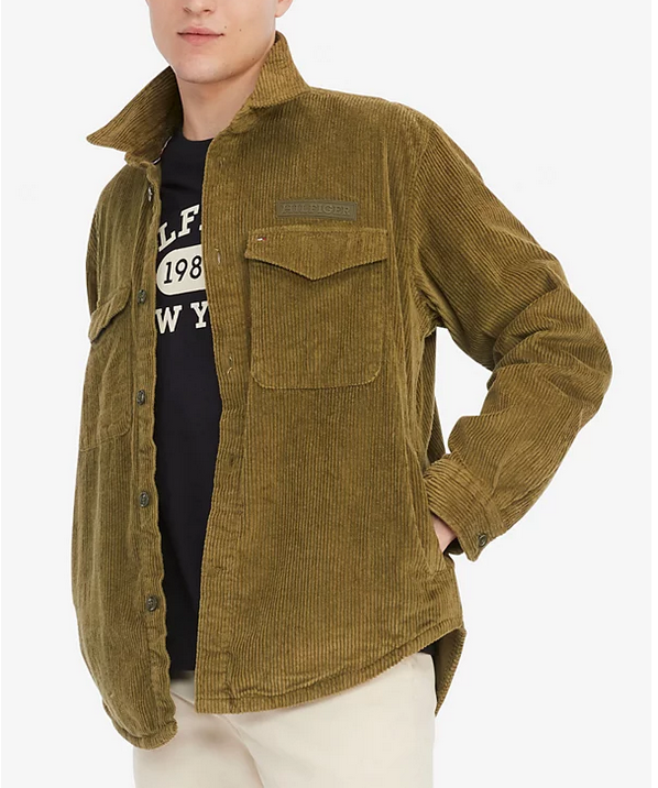 Tommy Hilfiger Mens Button Front Corduroy Overshirt Jackt Coat  Green XL
