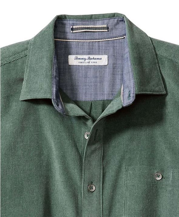 Tommy Bahama Mens Coastline Corduroy Button Down Shirt Trout Green 2XL